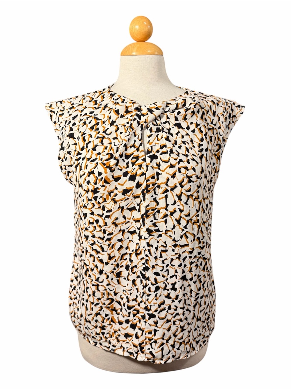 Nine West Sleeveless Blouse in White, Black & Mustard